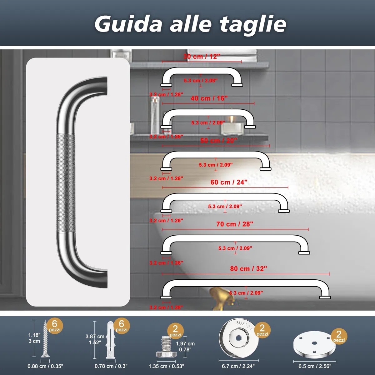 supregear 40cm Maniglioni e Barre per Bagno - Maniglia Doccia Antiscivolo Anziani, Barre Acciaio Inox di Sicurezza per Disabili, Ausili Ideali per Sicurezza e Comfort nel Bagno (Argento)