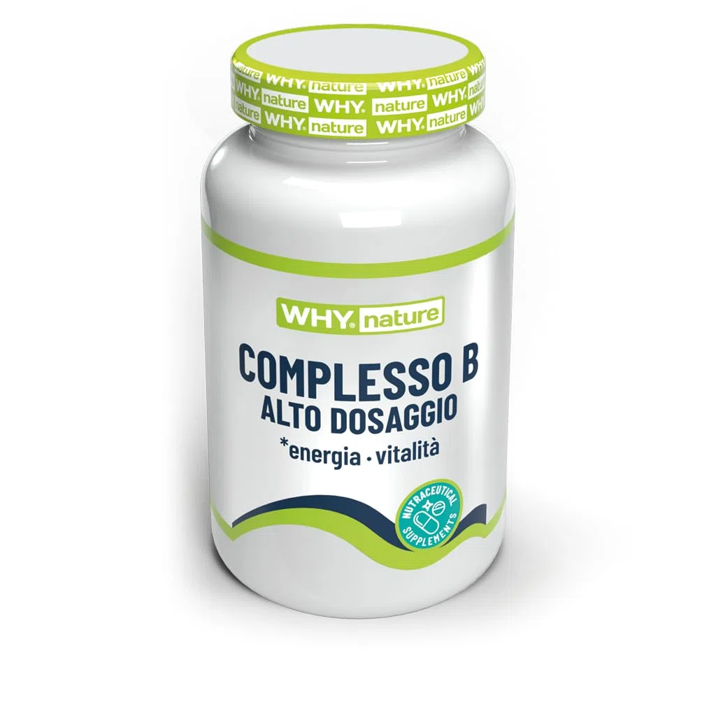 WHY NATURE Complesso B ad Alto Dosaggio - Complesso Vitamina B con Niacina, Vitamina B6, Vitamina B12, Biotina e Colina - Vitamine Gruppo B - 60 cpr