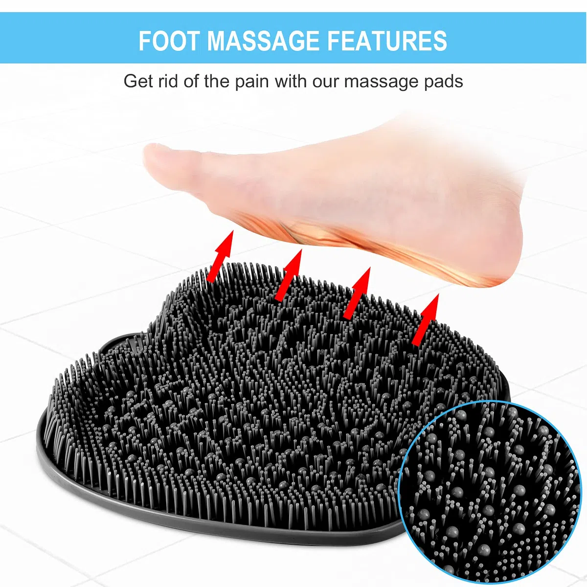 Doccia Foot Scrubber Mat con ventose antiscivolo, spazzola per il piede per pulire ed esfoliare i piedi senza piega, tappetino di riflessologia del piede per rilassarsi i piedi