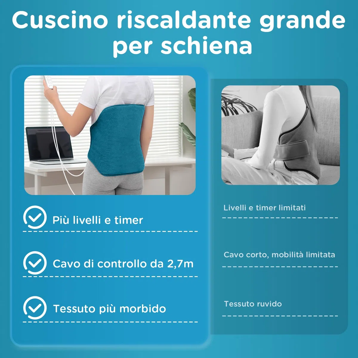 Comfytemp Fascia Riscaldante Schiena Extra Large, 9 Livelli Temperatura, Timer 11, Scalda Schiena Elettrico, 39x61 cm Termoforo Lombare per Schiena e Adome, Lavabile, Regalo (Max: 120 cm)