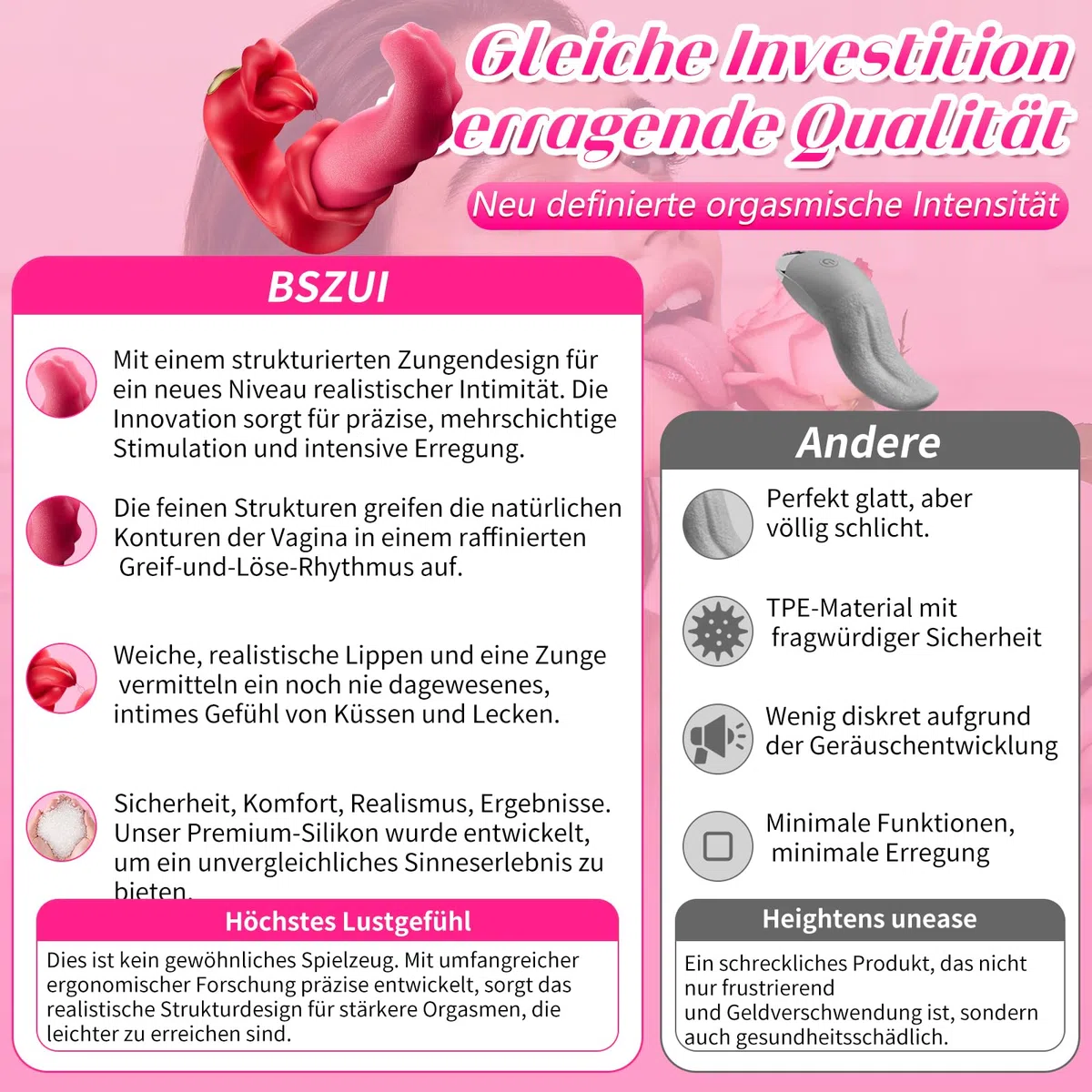 Sex toys con vibratori con lingua per donne – Con 10 modalità di leccata per il clitoride e 10 modalità vibrazione per l'oscillazione, vibrazione per donne con stimolatore del punto G e clitoride, ada