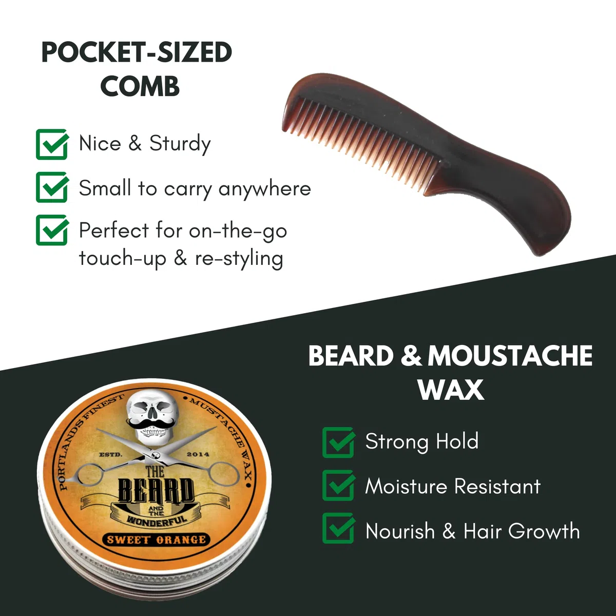 Cera per baffi e barba, 15 ml, pettine tascabile, favorisce la crescita dei peli del viso, ideale per lo styling della barba per gli uomini con ingredienti naturali, tenuta forte e cera al profumo di