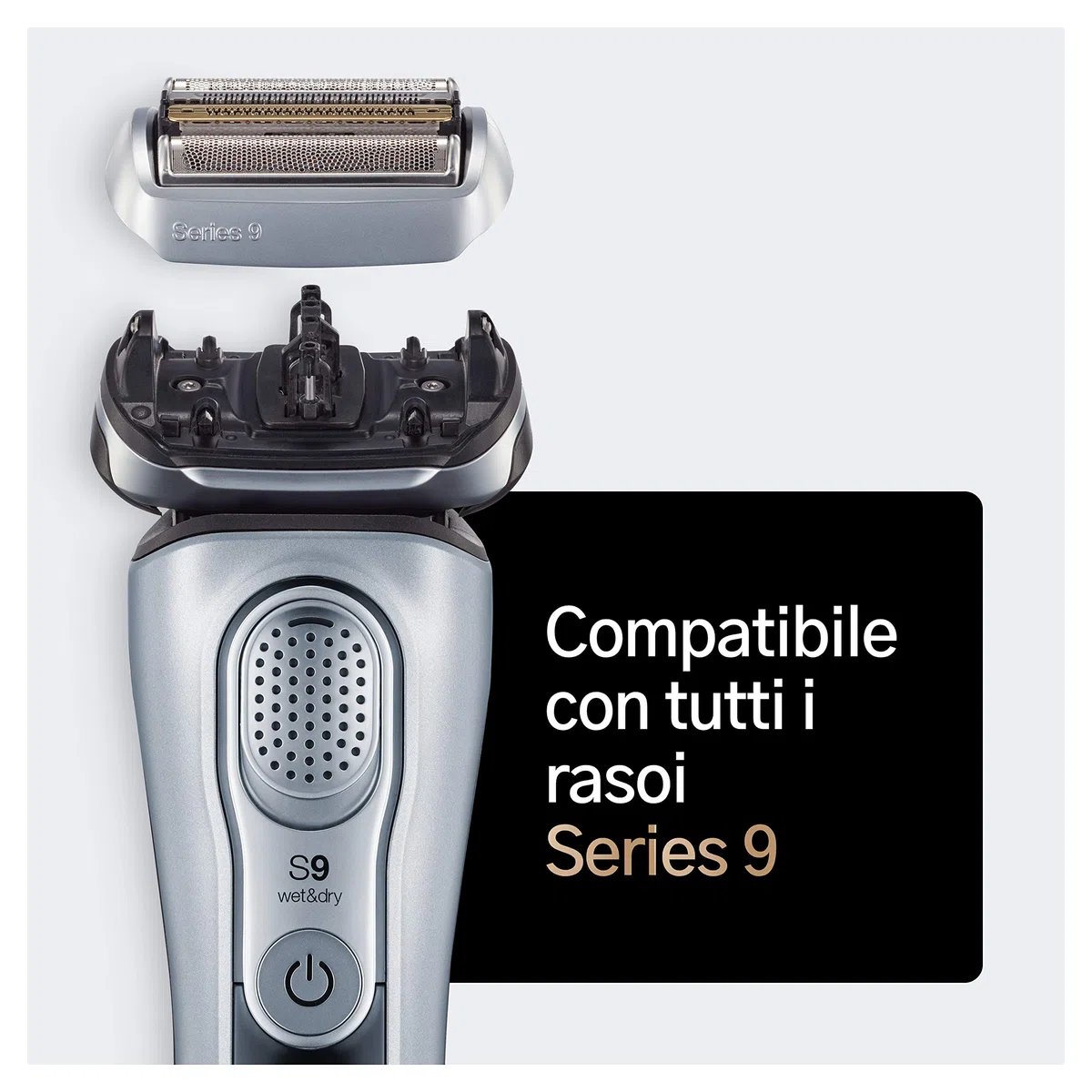 Braun Series 9, Rasoio Elettrico Uomo Testina di Ricambio, Compatibile con I Rasoi Series 9, Rasatura Ottima ed Efficiente, Lame Flessibili, Uso a Secco o Sotto Acqua, 92S Argento