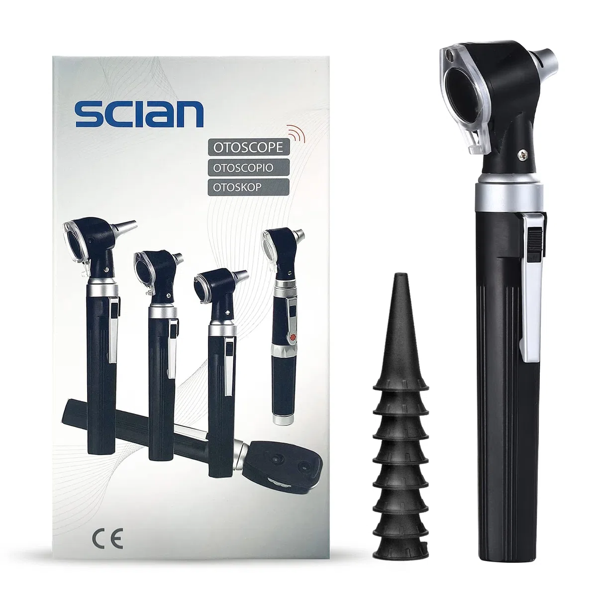 Scian Otoscopio con luce, Leggero Tasca Orecchio diagnostica strumento Kit con lente di ingrandimento 3X e 8 punte dello speculo per bambini, anziani, cani, uso domestico (nero)