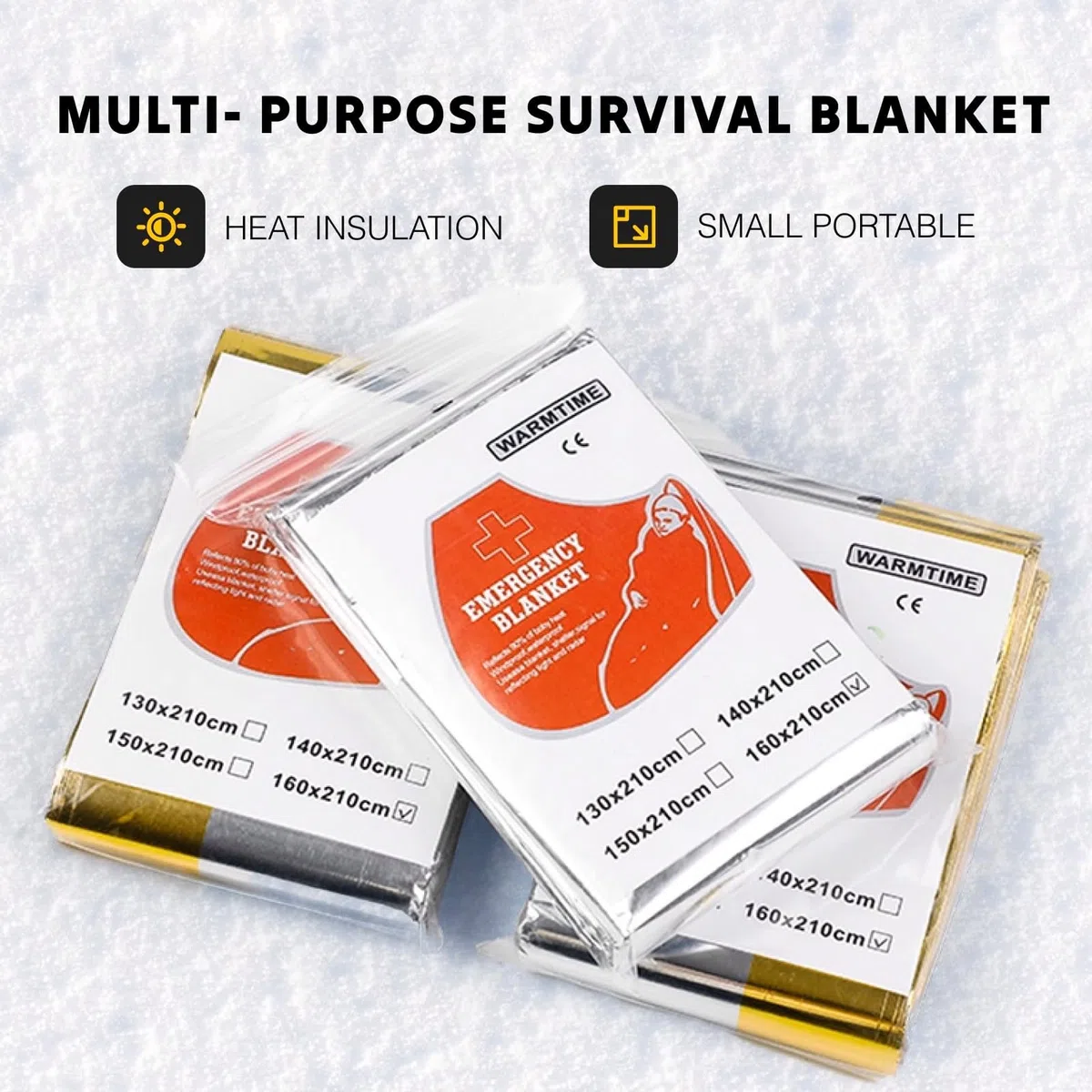 Coperta Termica di Emergenza Premium | Set da 5 Pezzi | Telo Termico Bifacciale Oro/Argento - Protezione Freddo/Calore, , Ideale per Kit di Pronto Soccorso e Attività all'Aperto - 210 x 160 cm