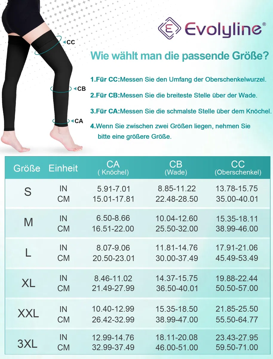 Calze a compressione mediche da donna e da uomo, 15 – 20 mmHg, classe I coscia, calze a compressione lunghe, calze di sostegno senza piedi, con fascia in silicone per supporto graduato vene