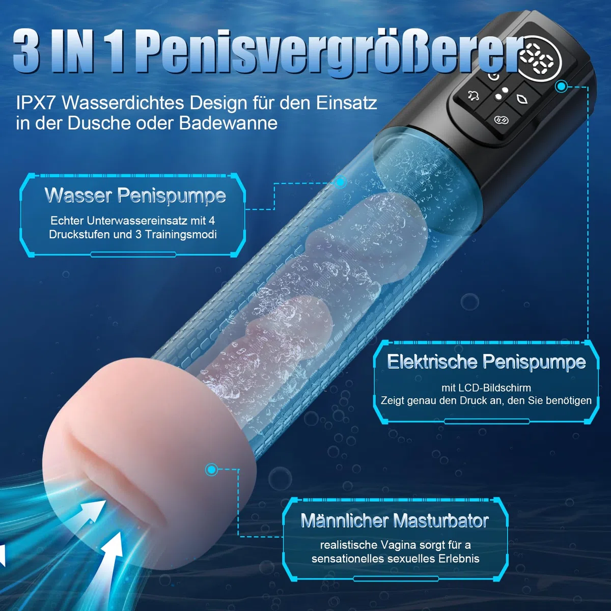 Pompa Per Pene Pompa Per Pene, Pompa Per Pene Ipx7 Impermeabile Con 6 Anelli Per Il Pene, Giocattoli Sessuali Per Uomini, Estensore, Pompe Per Pene Ad Acqua, Ingrandimento Del Pene