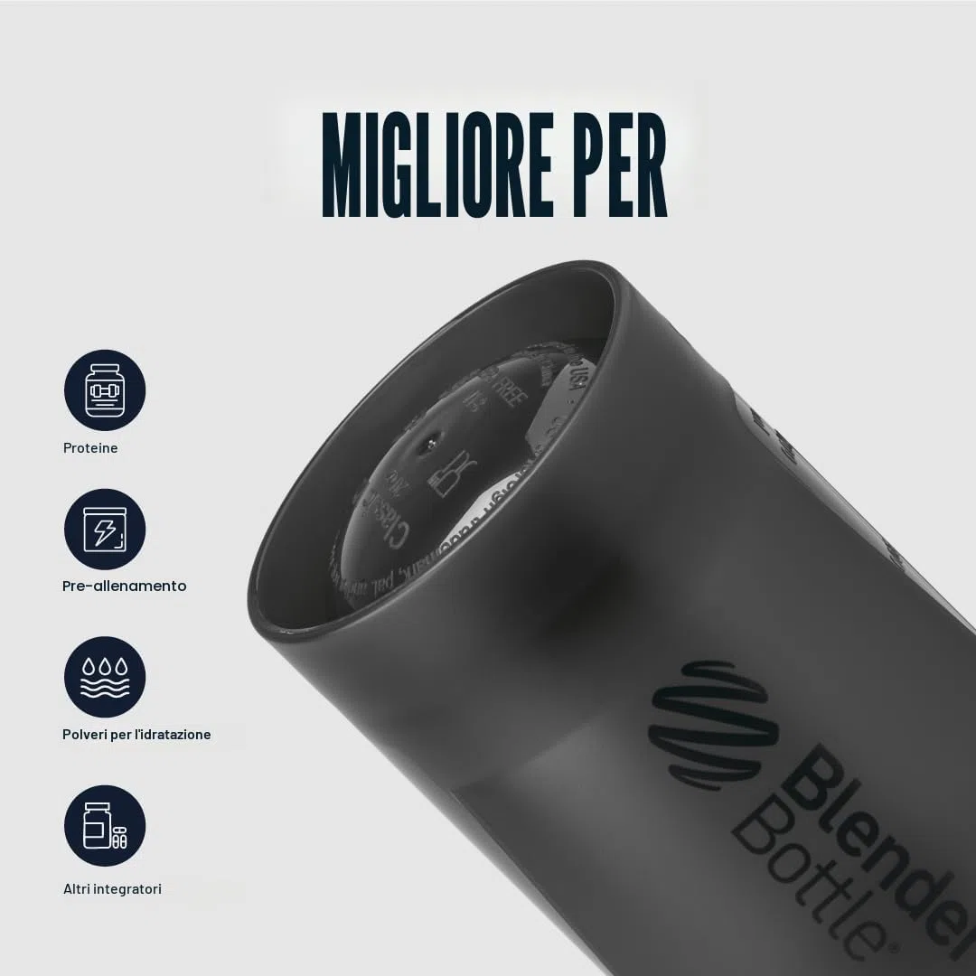 BlenderBottle Classic V2 Shaker Bottle con sfera in acciaio inox, perfetto per frullati proteici, lavabile in lavastoviglie, 600 ml, nero
