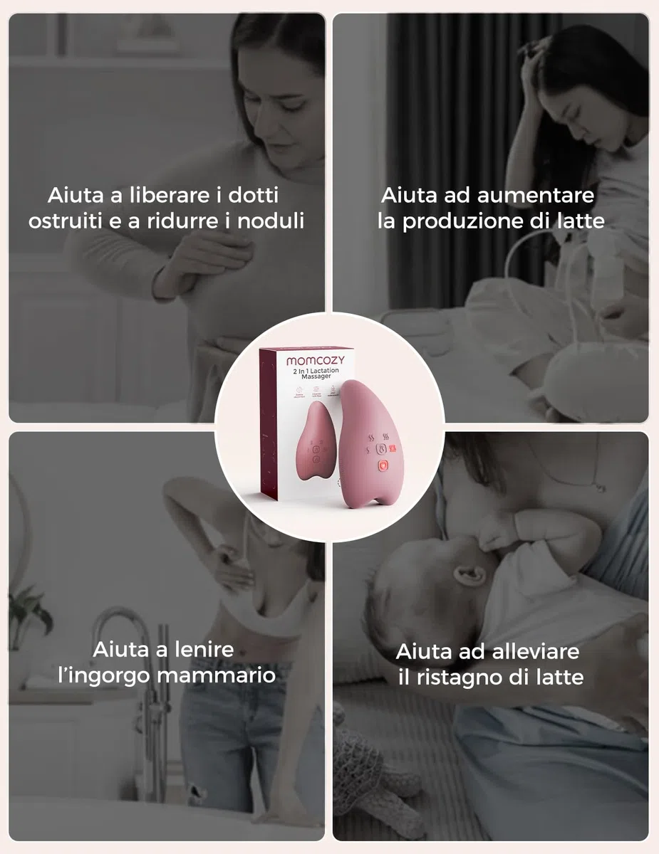 Momcozy Massaggiatore per allattamento A1Pro - vibrazione profonda e riscaldamento rapido per alleviare la congestione del latte e per un pompaggio più efficiente, con funzione memoria e ricarica