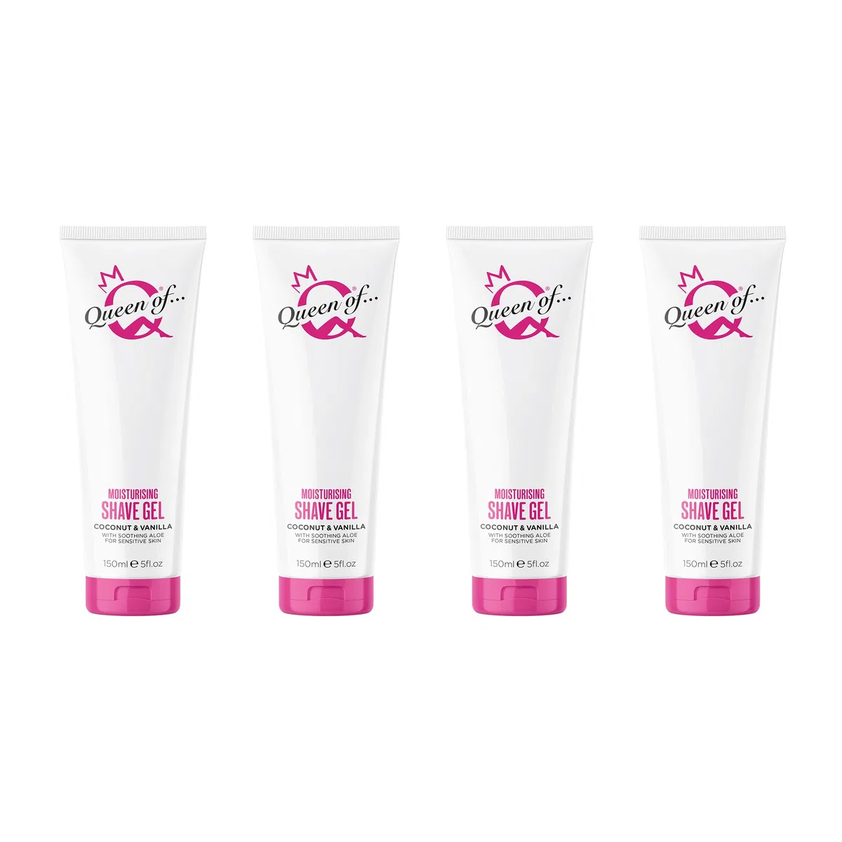 Queen of Ooh la la! Gel da barba per donne, pelle sensibile, crema idratante a bassa schiuma, 4 x 150ml, cocco e vaniglia, vegan.