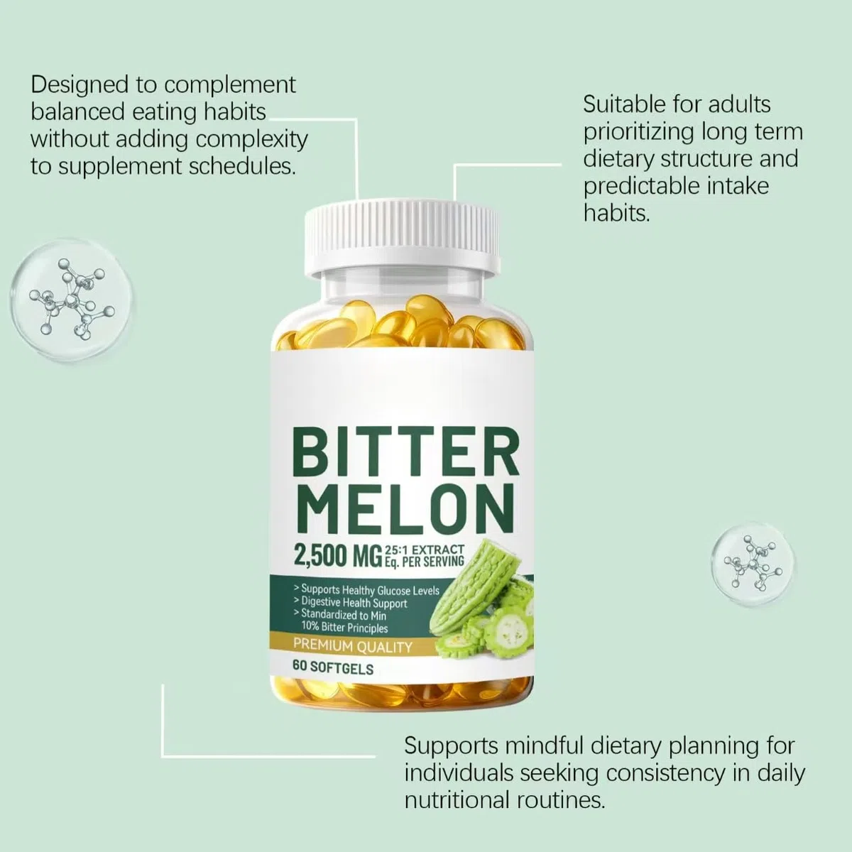 Estratto di melone amaro 25:1, 2500 mg per porzione, 60 conte vegane - standardizzato al 10% di principi amari, non OGM,3PCS