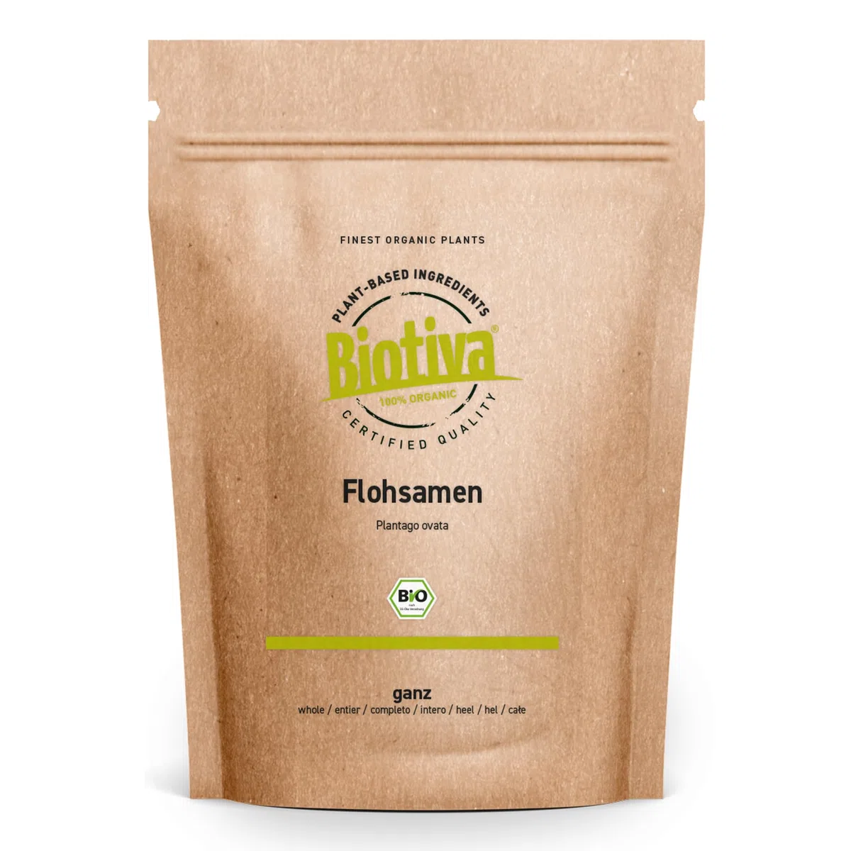 Semi di psillio Bio - 1000g - interi - 1kg - alta qualità: 99% purezza - busta richiudibile - senza lattosio, glutine - vegano - confezionato in Germania
