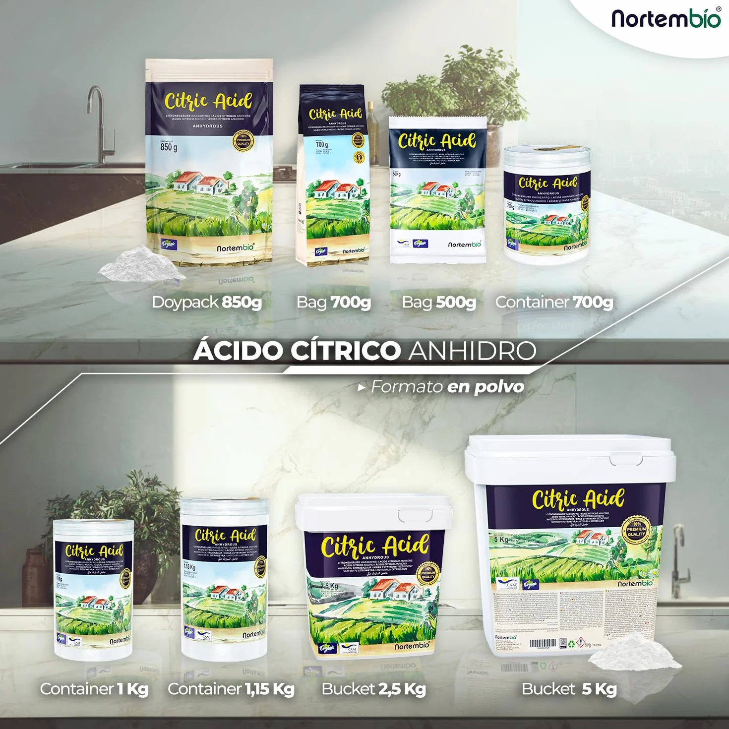 Nortembio Acido Citrico Ecologico 2,5 kg – Acido Citrico Anidro Concentrato 100% Puro Certificato – Materia Prima per Produzione Biologica – Pulizia Domestica Multiuso – Senza OGM – E-Book Incluso