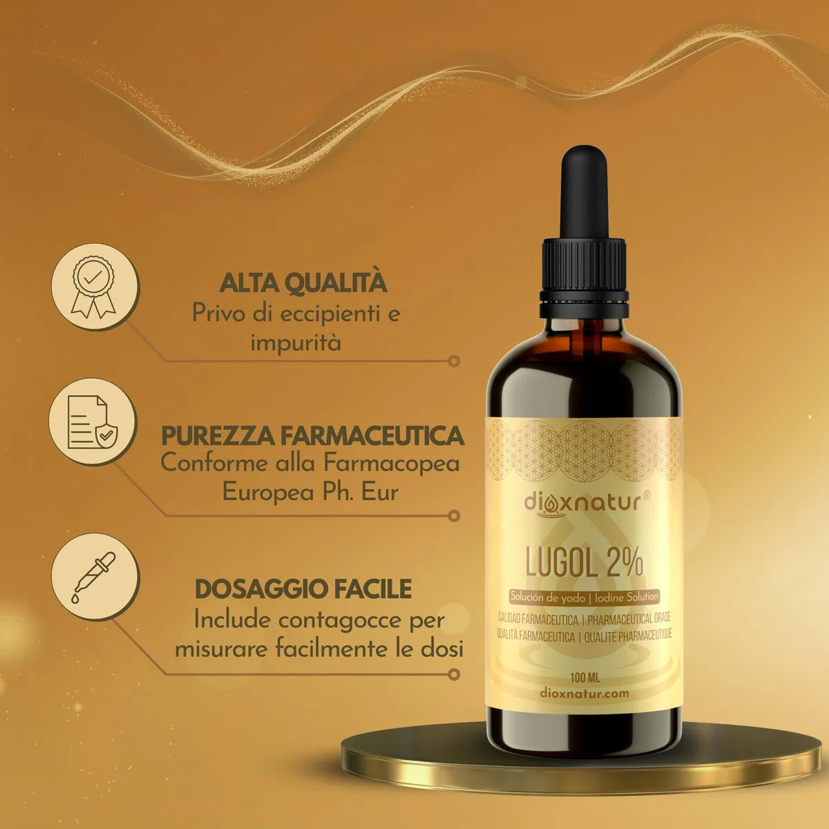 Soluzione di Lugol 2% di qualità farmaceutica 100ml | Formula delicata di iodio e ioduro di potassio con pipetta precisa