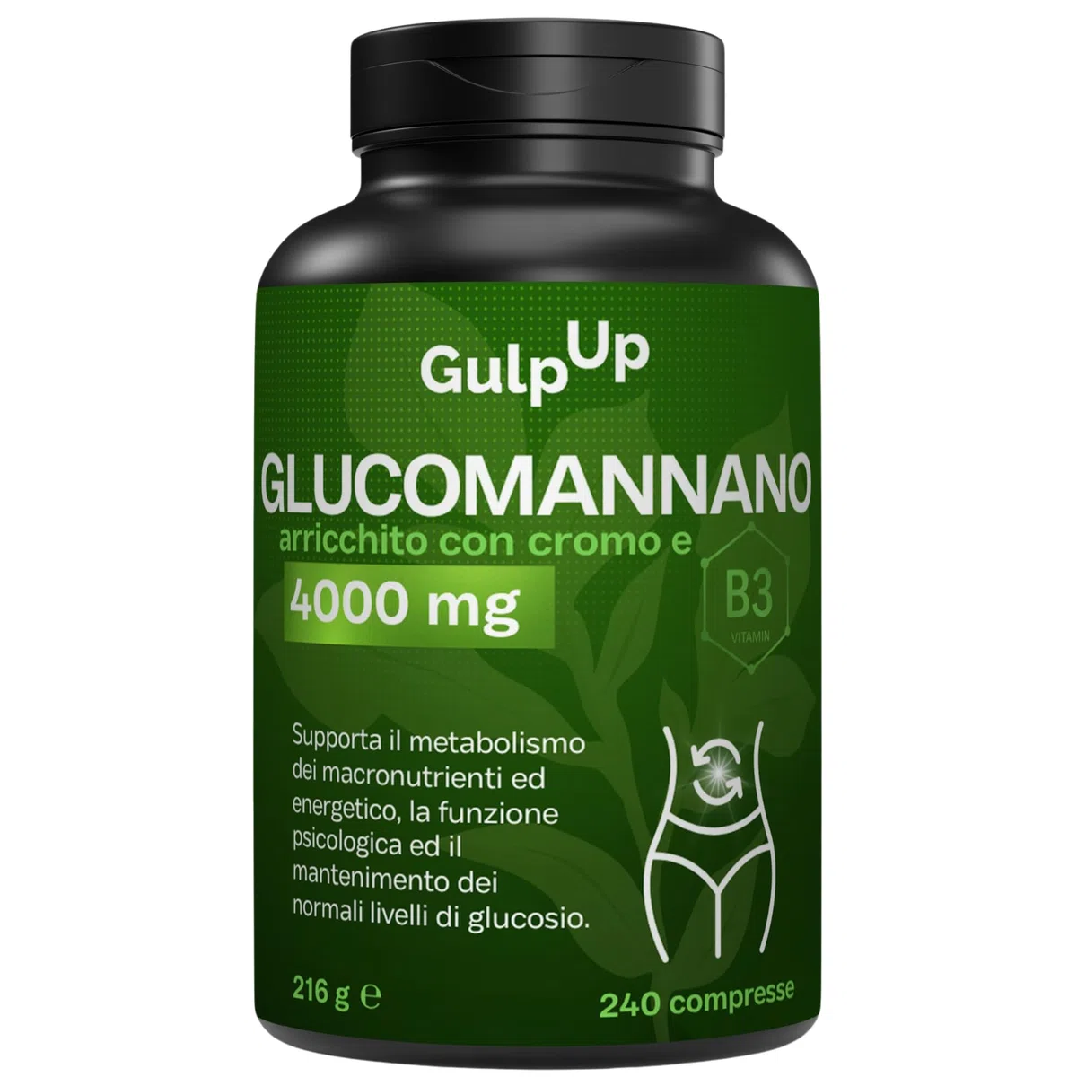 Glucomannano Purificato Forte 4.000MG 240 Compresse - Con Cromo e Vitamina B3 - Integratore Made in Italy - Favorisce il Senso di Sazietà