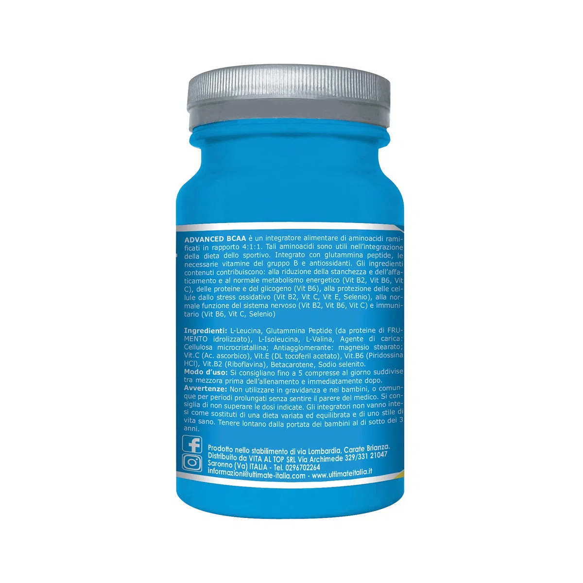 Advanced Bcaa - Formula Avanzata Aminoacidi Ramificati nel Rapporto 4.1.1 Leucina, Isoleucina, Valina, Glutammina Peptide, Vitamina B6 Maggiore Assimilazione - 240 Cpr - Ultimate Italia