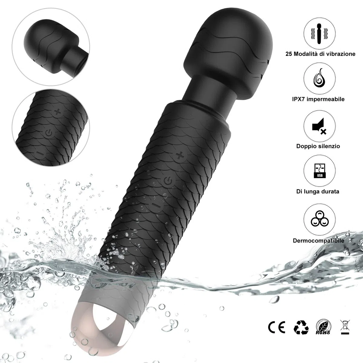 Sex Toys Massaggiatore personale vibratoreper donna, YICOCO vibratore massaggiatori elettrici a bacchetta con 25 potenti modalità di vibrazione per il massaggio rilassante e l'alleviamento