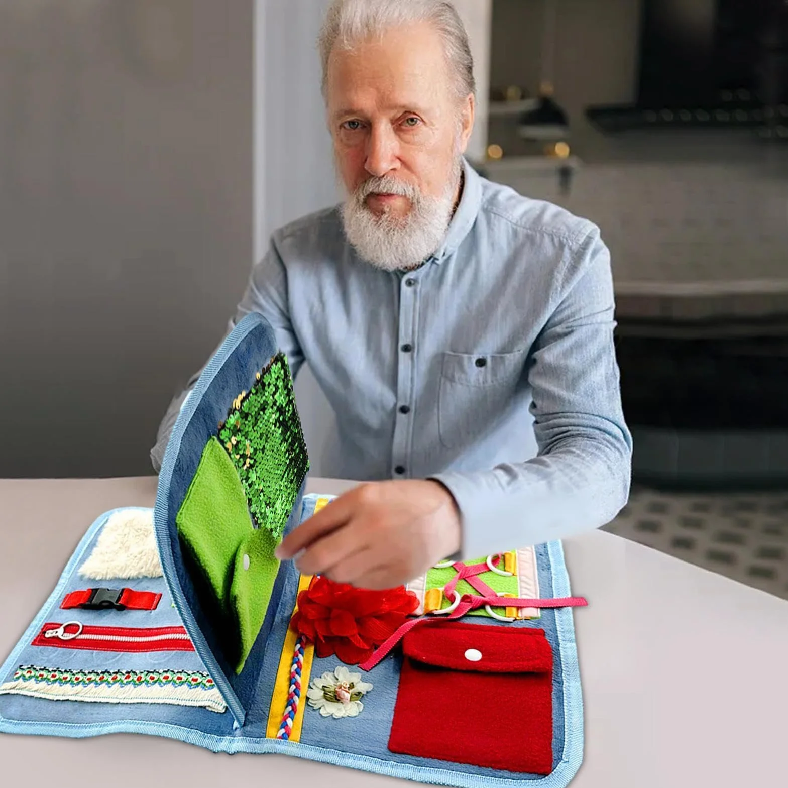 Libro sensoriale per demenza - tessuto morbido, attività, memoria | Coperta didattica per Alzheimer con giochi tattili per gli anziani a casa o in ospedale