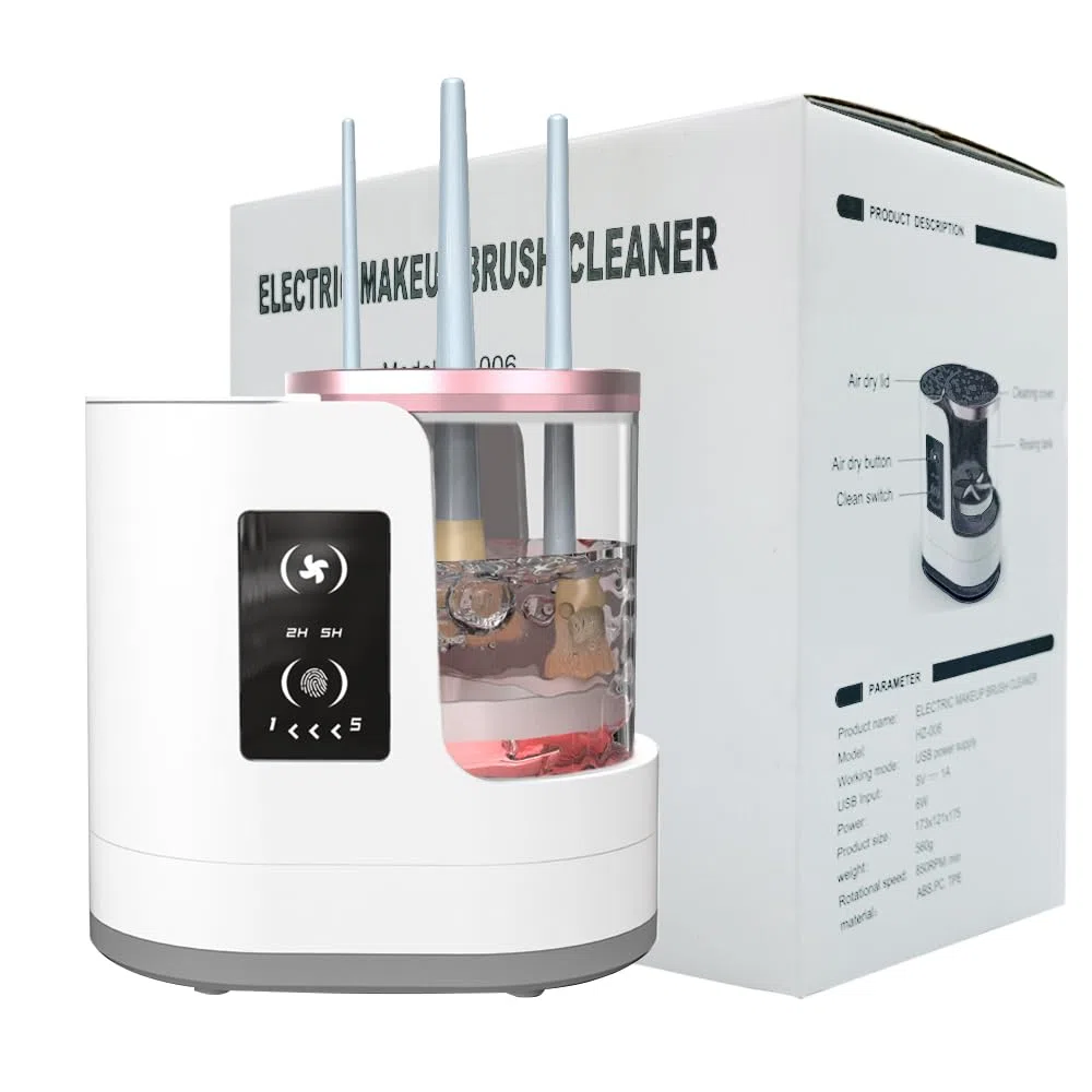2 in 1 Elettrico per Pulisci + Asciugatura per Pennelli da Trucco, con Schermo di Visualizzazione Timer Lavaggio ad alta Velocità Asciugatura ad Aria Stoccaggio per Pennelli da Trucco