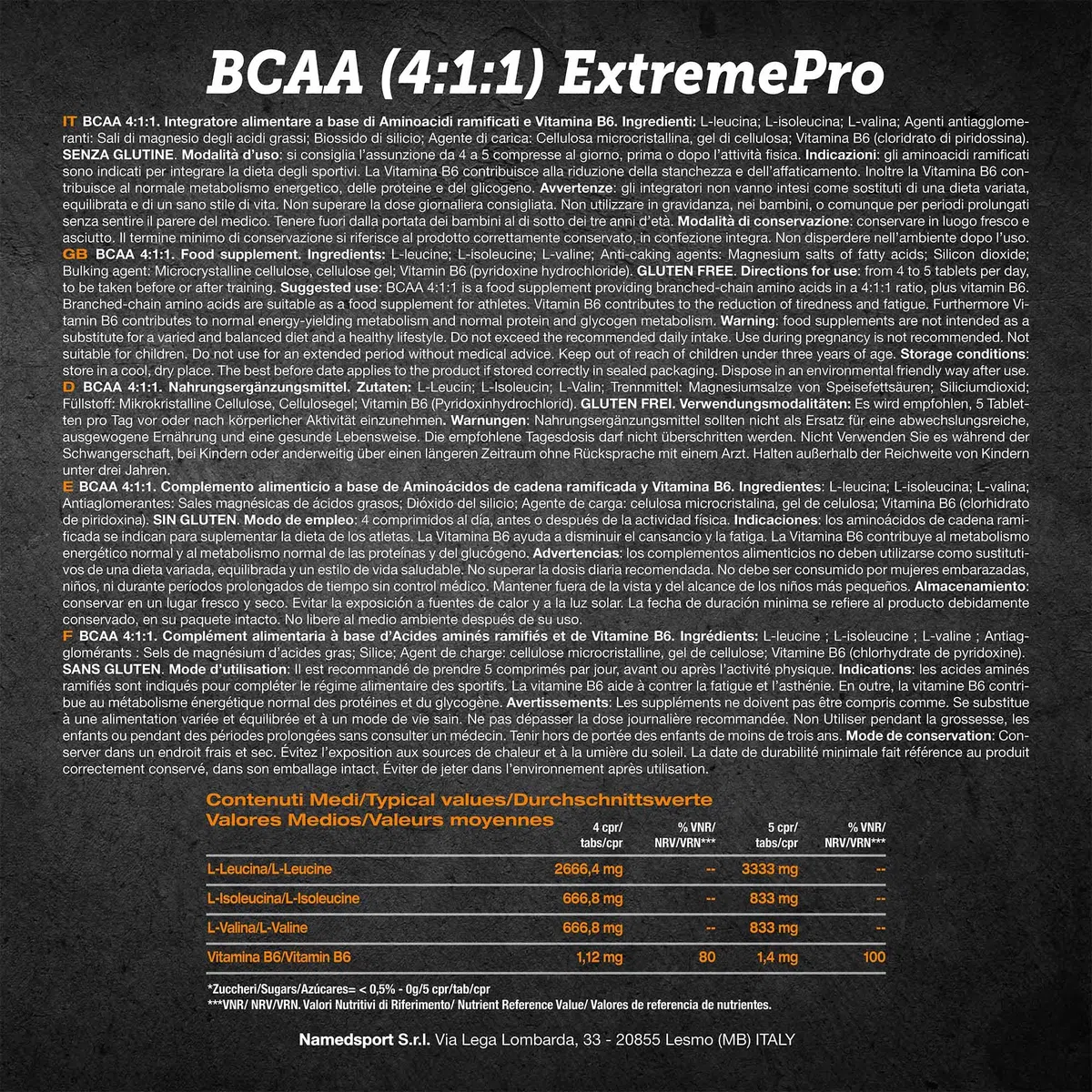 BCAA 4:1:1 extremePRO, Integratore Aminoacidi Ramificati Alta Purezza, Supporto al Recupero Muscolare con Vitamina B6, Senza Glutine e Lattosio, 110 Compresse