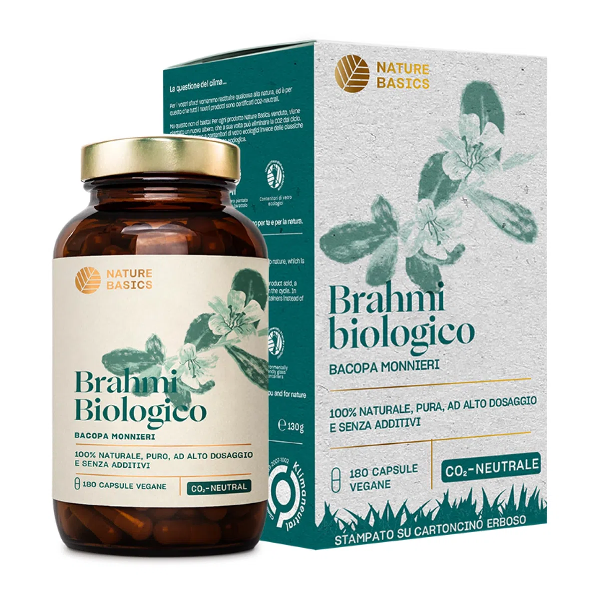 Bio Brahmi – 180 capsule ad alto dosaggio / 1000 mg Brahmi Bacopa Monnieri per dose giornaliera/Ayurveda integratore alimentare/vegano, certificato e sostenibile in vetro