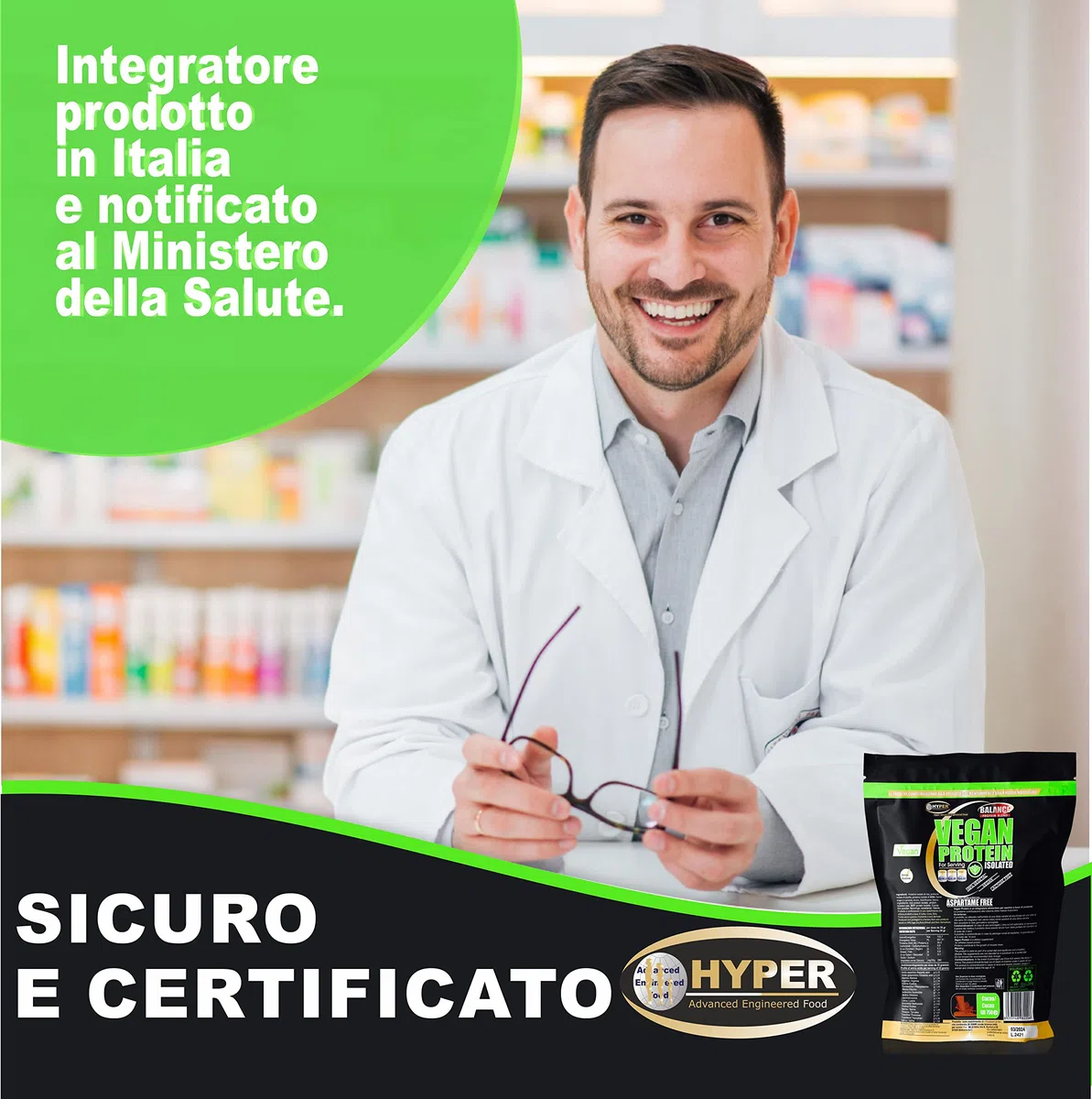 Hyper Vegan Protein Proteine Vegane da Fonti Vegetali (Proteine Isolate Soia Riso Pisello) Rilascio Graduale (gr 750 cacao)