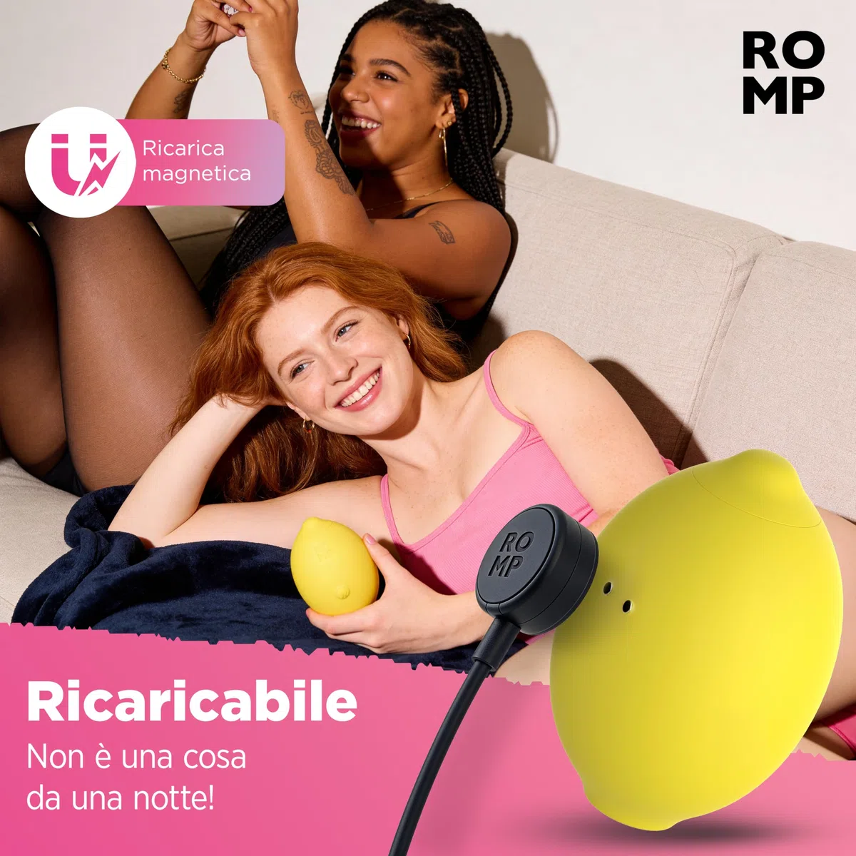 ROMP Lemon Succhia clitoride per donna | Stimolatore clitoride femminile 10 livelli | Ricaricabile | Design Limone| Vibratore clitoride Impermeabile | Sextoys Vibratoreper donna coppie