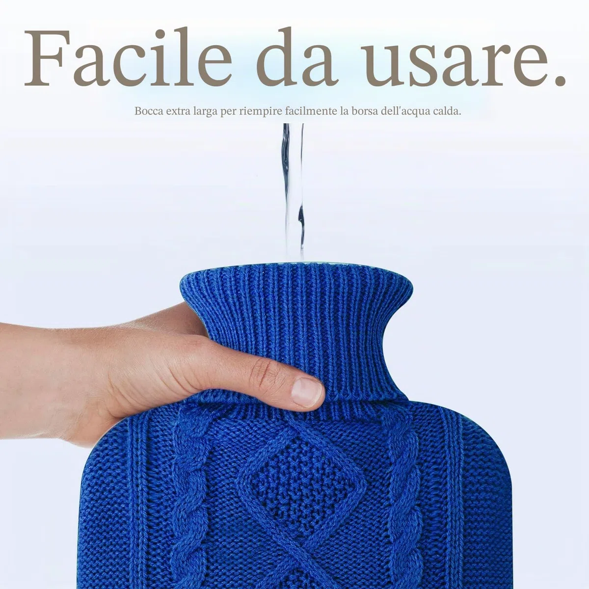 Borsa dell'acqua calda/borsa termica – con morbida fodera in maglia di alta qualità – blu scuro, 2 ​l – Termoforo per crampi mestruali e comfort durante il ciclo – Impacco caldo e freddo
