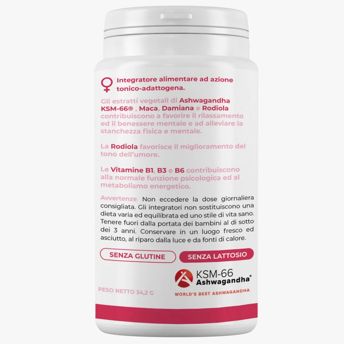 Integratore donna per il benessere femminile con maca peruviana, rodiola, Ashwagandha KSM-66, vitamine B1, B3 e B6