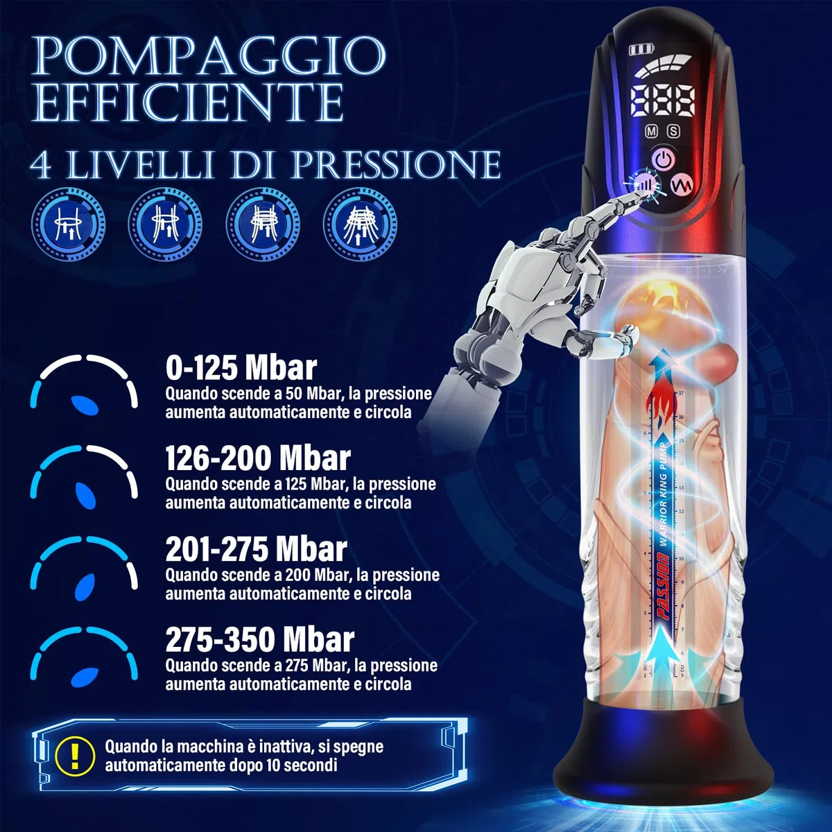 Pompa Pene Giocattoli sessuali maschili - Pompe estensori per pene con 4 & 4 modalità per uomini Allenamento dell'erezione e massaggio di suzione, pompa a vuoto automatica del pene impermeabile IPX7