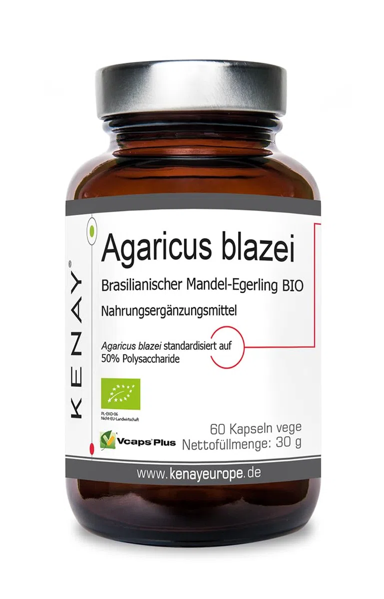 Agaricus blazei Brasiliano Mandorle Egerling 60 Capsule Vegan - Integratori Alimentari | Prodotto BIO | Kenay Europe