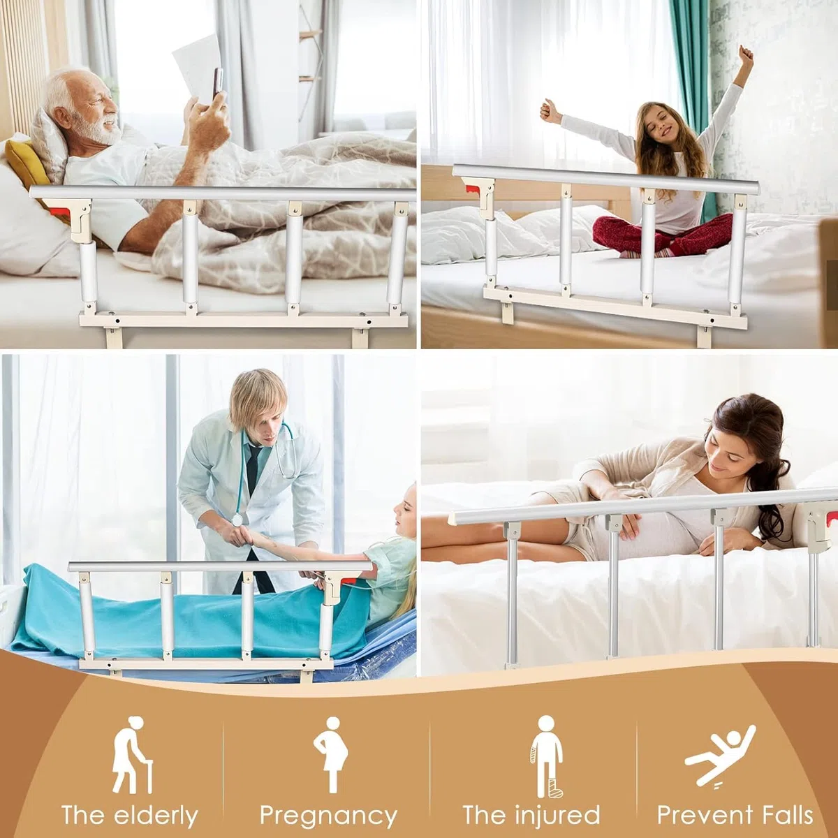 Sponda Letto per Anziani, Rete Pieghevole Sicurezza,Barre da letto mediche per adulti anziani, Sponda Sicurezza da Portatile,adatto a donne incinte e persone disabili