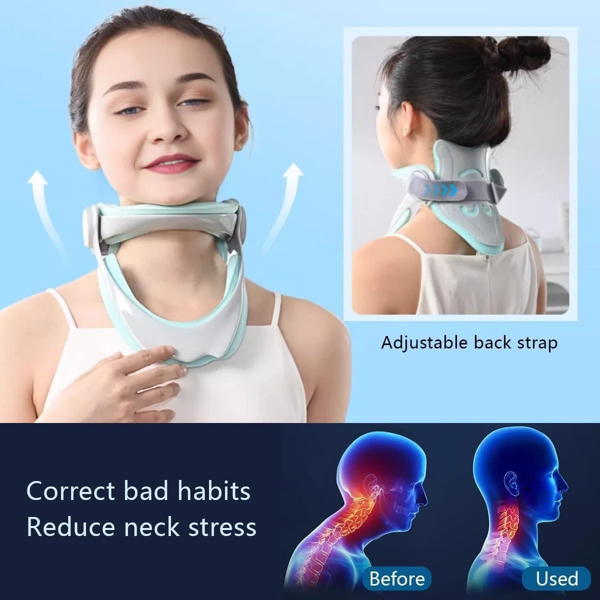 Tutore regolabile per il collo, dispositivo di trazione del collare cervicale per dolore e supporto al collo, protezione per la barella del collo, correttore della postura della testa in avanti