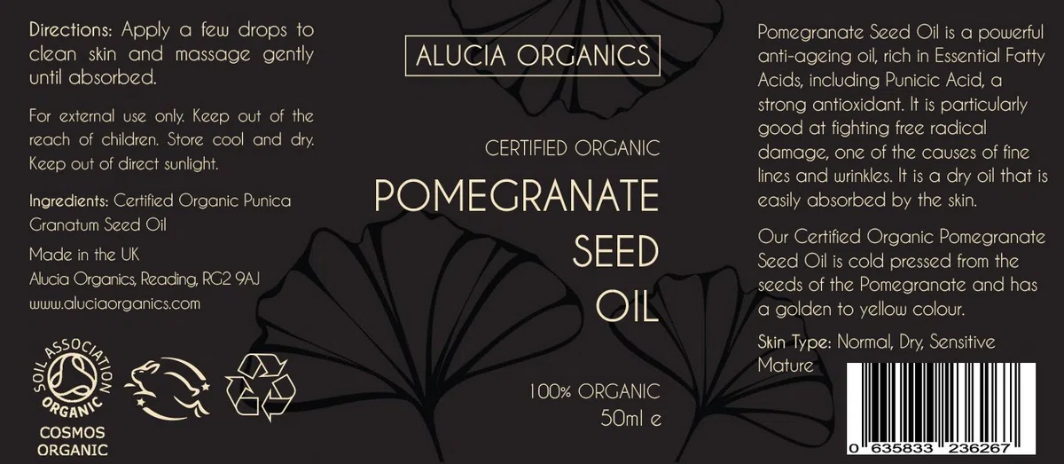 Olio di Melograno Certificato Organico 50ml - Puro, naturale, spremuto a freddo, vegano, cruelty-free, per pelle, viso, corpo