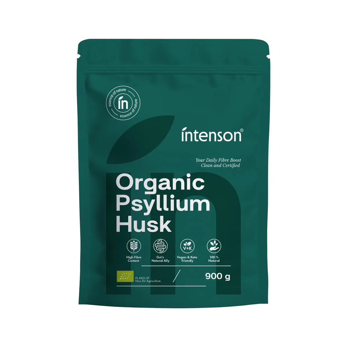 Intenson Psillio Bio, 900 g, Biologico Certificato UE, Ricco di Fibre, 100% Naturale, Vegano, Compatibile con la Dieta Keto, Senza Glutine, Senza Additivi