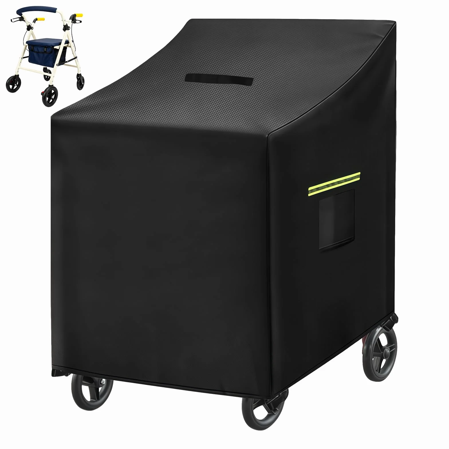 Copertura impermeabile per deambulatore Walker 72 x 66 x 90 cm, corrimano fluorescente con parapioggia 4 fibbie 420d Oxford per una varietà di quattro ruote