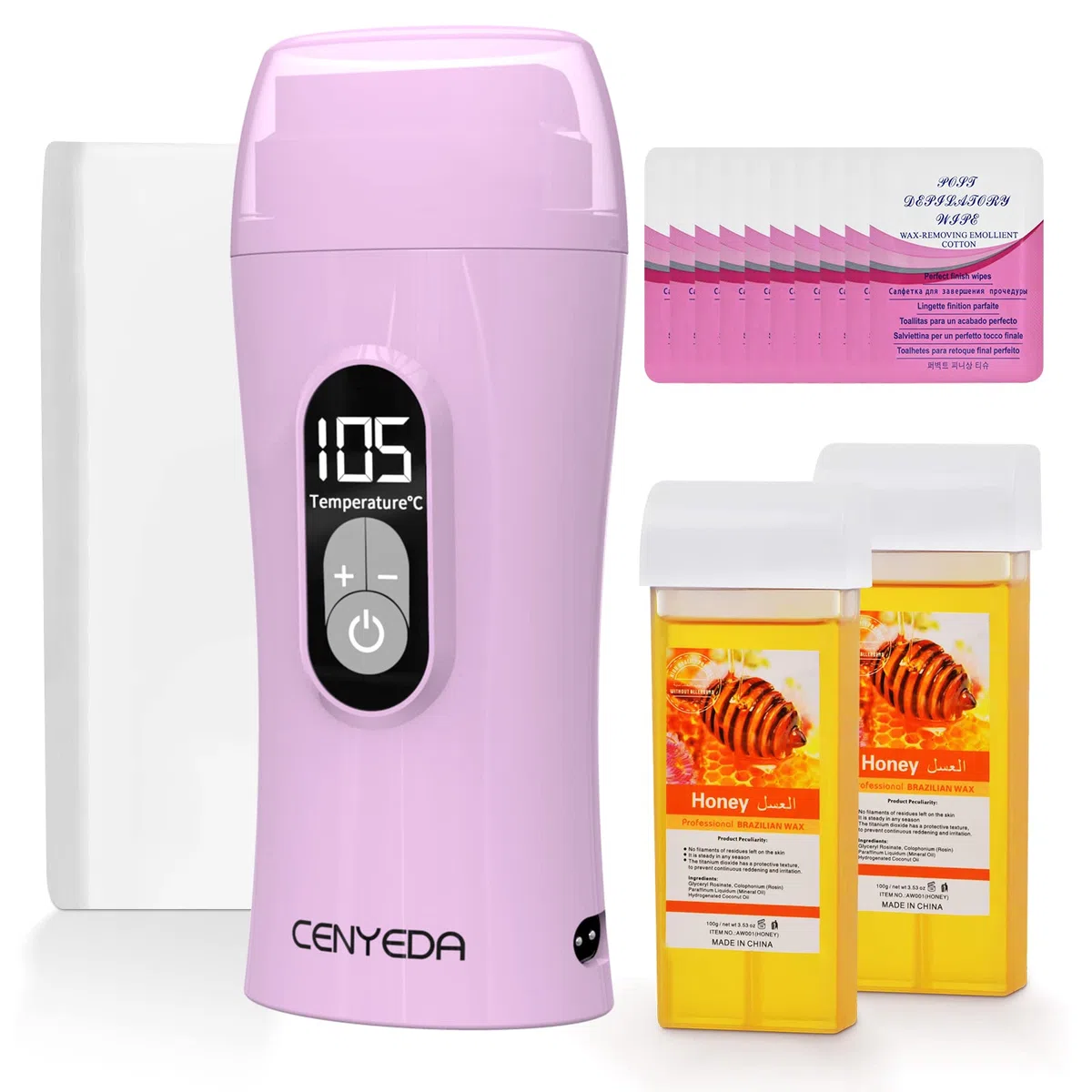 Cera digitale su rotolo, kit per la depilazione, kit per cera Honey Roller Waxing Kit, scalda cera portatile a temperatura controllata e termostabile, per donne e uomini, viola