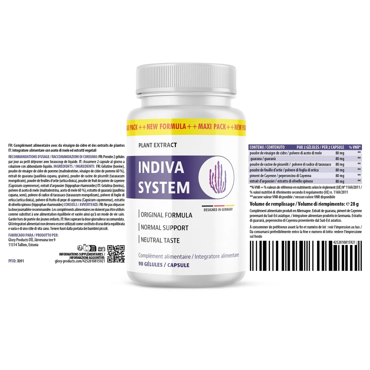 Indiva System Capsule | Adatto a donne e uomini | Nel barattolo grande maxi 90 capsule