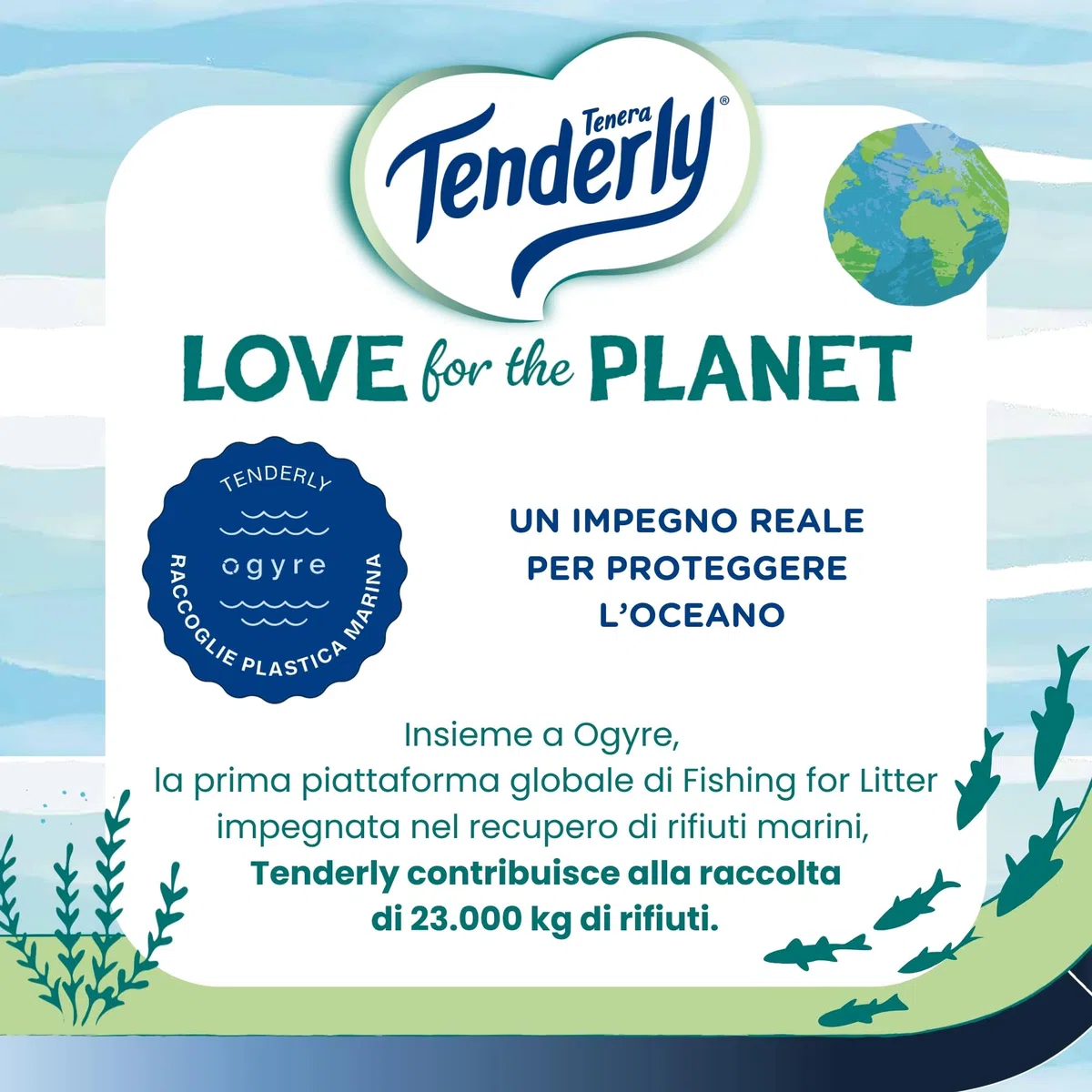 Tenderly Love for the Planet, 56 Rotoli di Carta Igienica (14 conf. da 4 rotoli), Cellulosa 100% Riciclata, Dermatologicamente Testato, Made in Italy