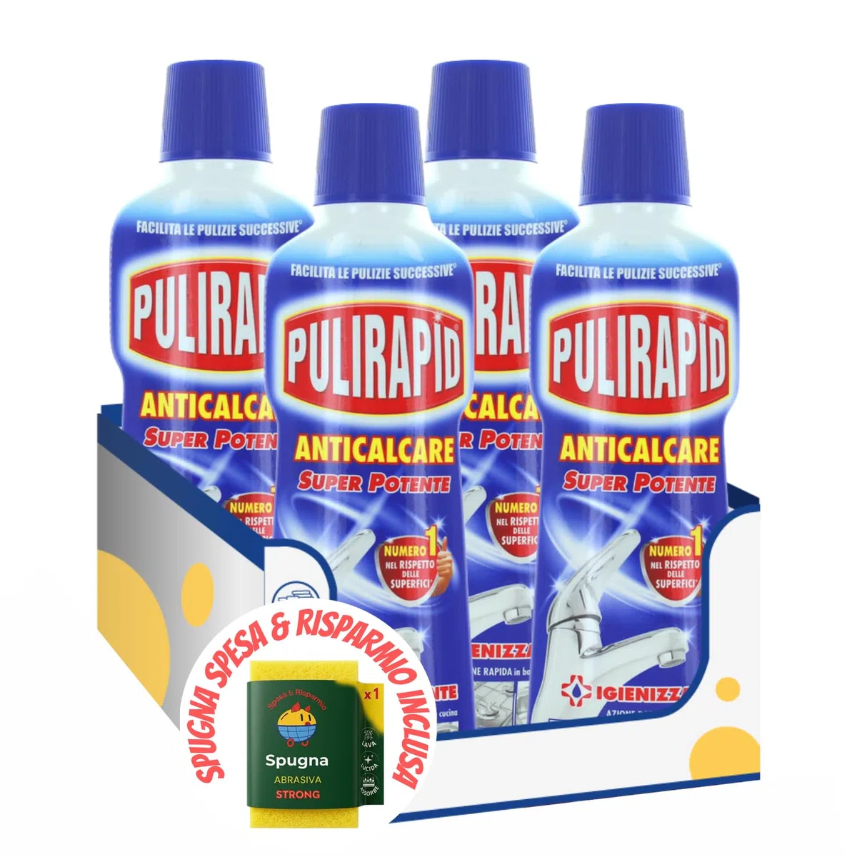 Detergente anticalcare igienizzante per bagno e cucina – formula concentrata – 750ml kit con Spugna Brandizzata SPESA & RISPARMIO Inclusa – Variazioni 4/8/12 Pezzi (4)