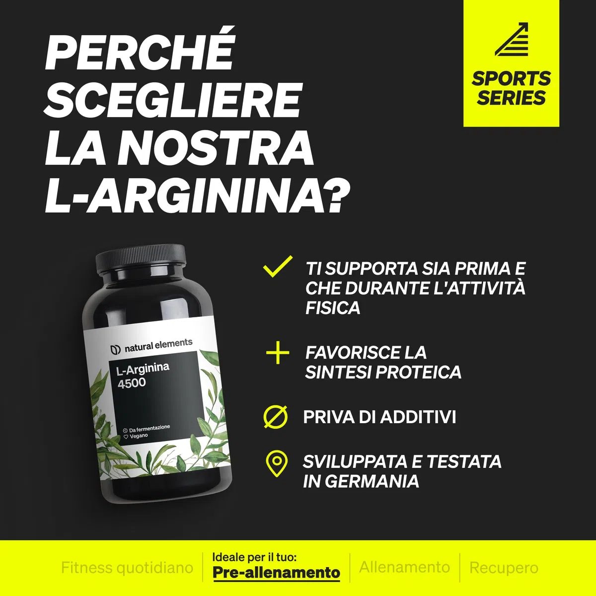 L-Arginina – 365 capsule vegane – 4500 mg di L-arginina HCL vegetale per dose giornaliera (3750 mg di L-arginina pura) – ad alto dosaggio – prodotta e testata in laboratorio in Germania
