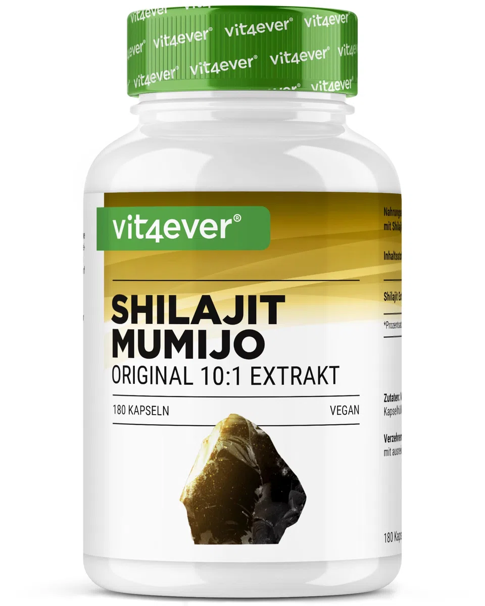 vit4ever Capsule di Shilajit ad Alto Dosaggio - 180 Capsule Vegane - 1400 mg di Estratto di Mumijo 10:1 per Dose Giornaliera - Shilajit Originale dall’Himalaya - Senza Additivi Inutili
