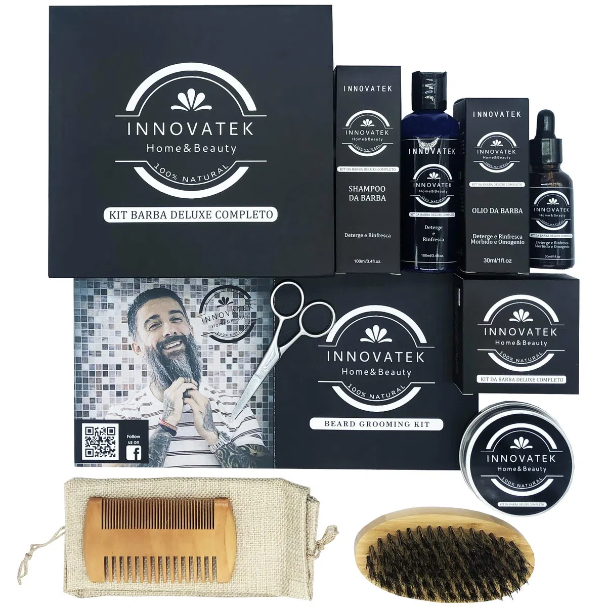 Kit barba uomo professionale 6 pezzi, shampoo da barba, olio da barba, balsamo da barba noto anche come cera da barba e cera per baffi, set regalo uomo, set barba uomo completo
