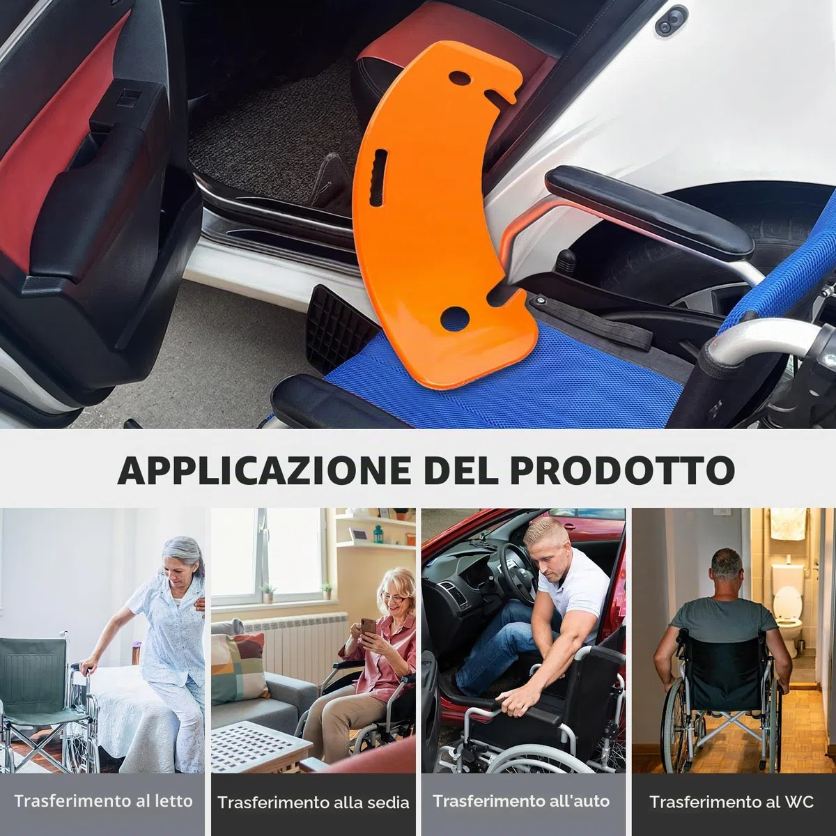 LOSCHEN Tavola di trasferimento, per il trasferimento di pazienti o handica dalla sedia a rotelle al letto, in bagno, in auto, con piastra scorrevole (arancione)