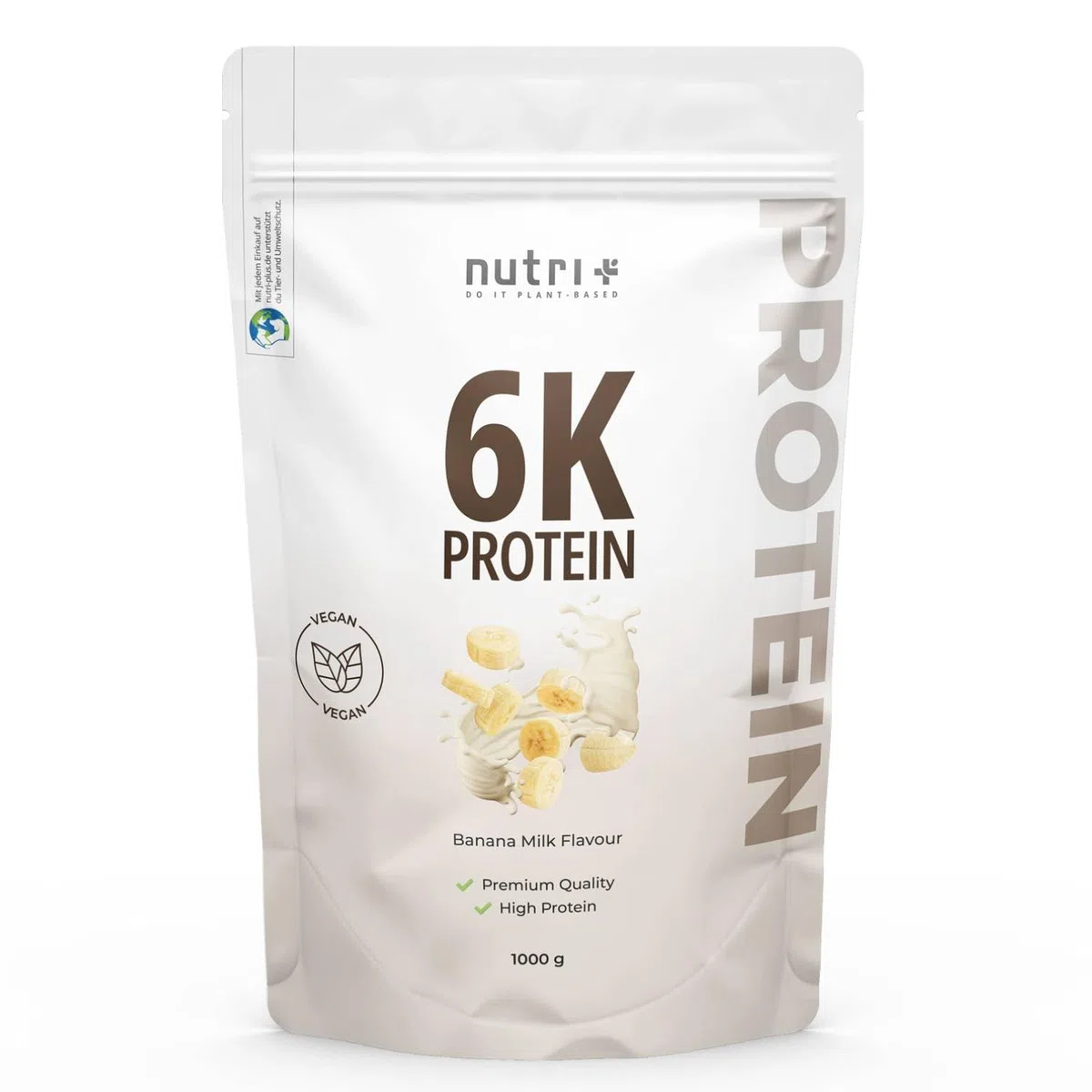 nutri+ 6K Vegan Protein Powder 1 kg - a Base Vegetale - Banana Milk - con Isolato di Proteina di Piselli Soia Riso Grano Girasole Mandorla - senza Lattosio