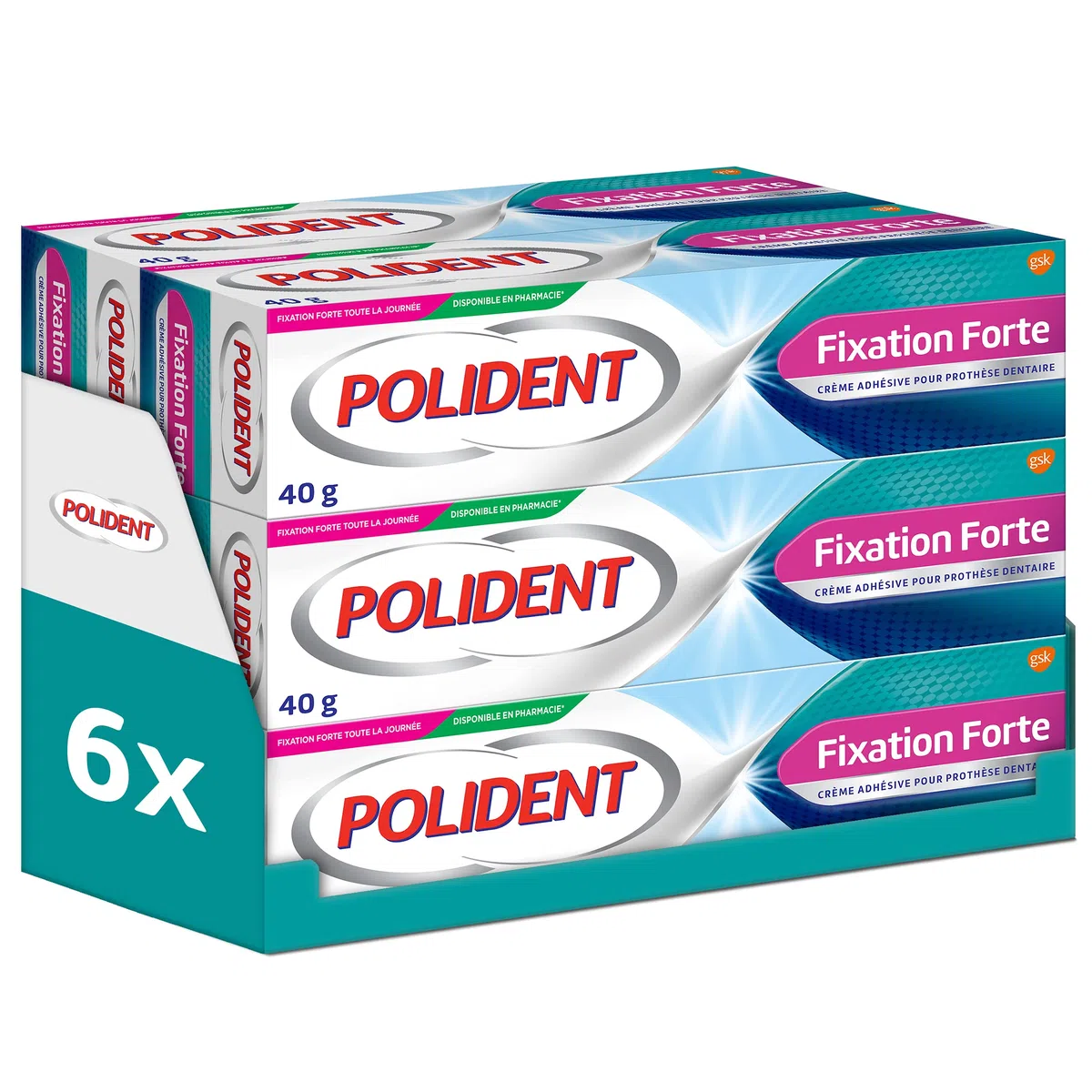 Polident Crema fissativa forte per tutto il giorno, per protesi dentali parziali o complete, confezione da 6 x 40 g