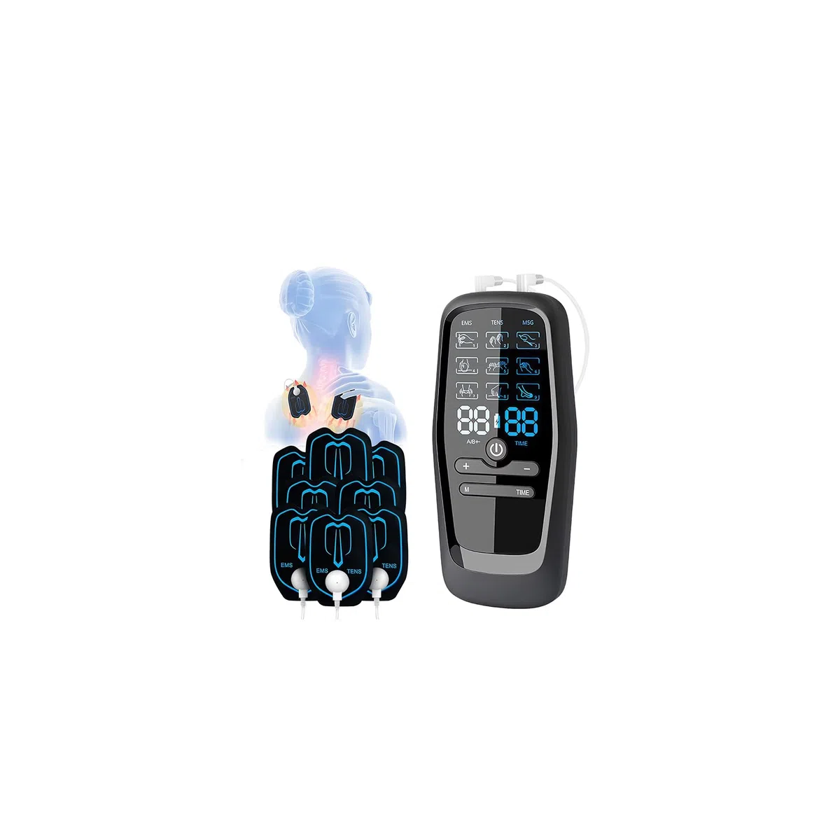 Elettrostimolatore Muscolare, 3 in 1 TENS/EMS/Massage Elettrostimolatore Professionale, Con 27 modalità e 30 intensità, 2 Channels 8 elettrodi