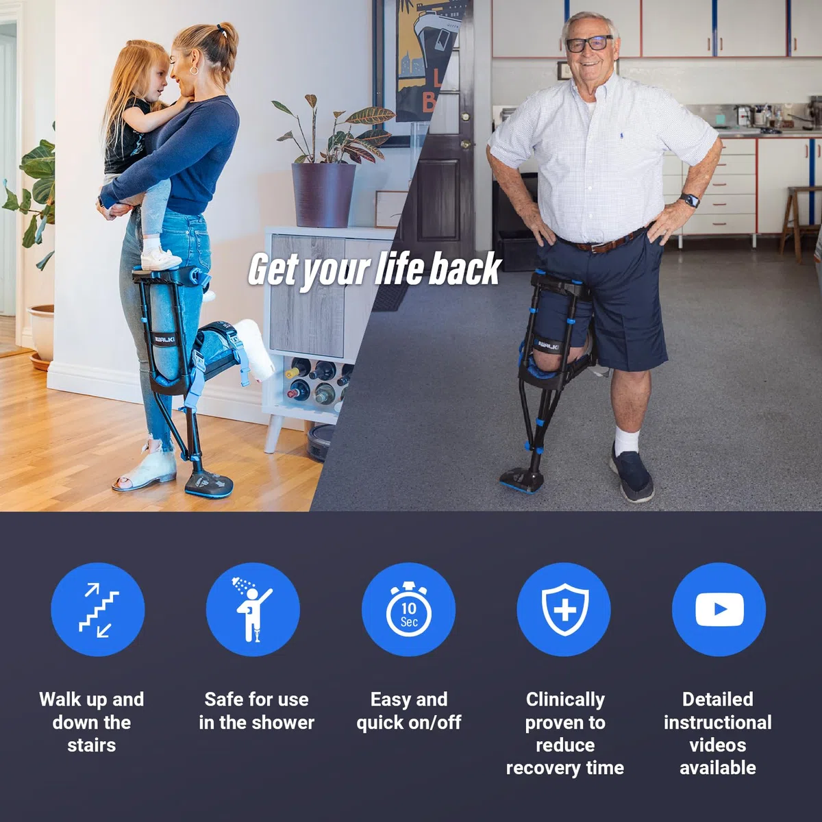 iWALKFree 3.0 Stampella a mani libere - Stampella al ginocchio senza dolore - Alternativa alle stampelle