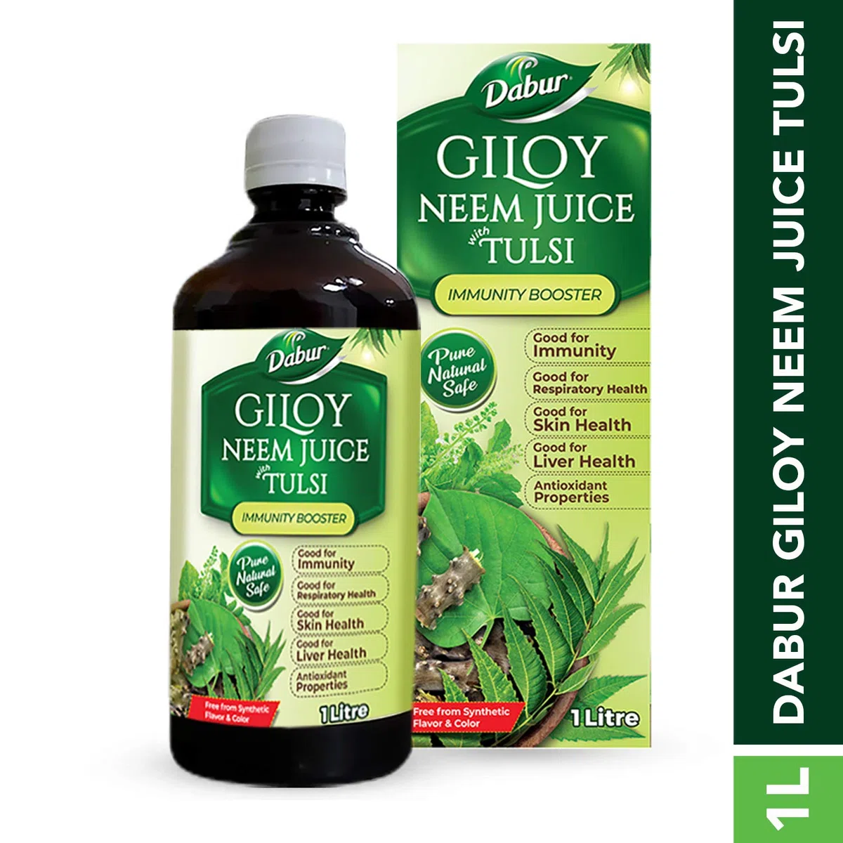 Dabur Succo di Giloy Neem Tulsi: Beneficio dei Booster di Immunità 3 in 1 con il potere di Giloy, Neem e Tulsi|Succo Puro, Naturale e Ayurvedico al 100% -1L