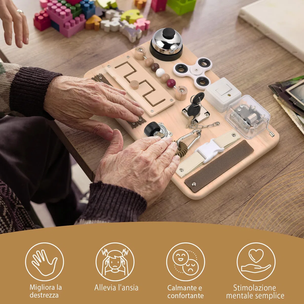 potatomato Busy Board sensoriale per Adulti – attività per Anziani con Alzheimer e demenza – Gioco Montessori Contro ADHD, ansia e autismo – Tavola motoria e di Memoria – Regalo da Viaggio